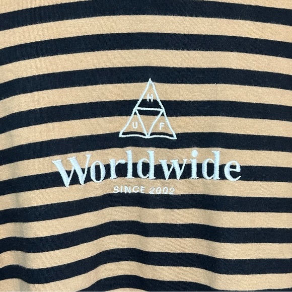 HUF Worldwide Black And Tan Striped Long Sleeve T Size Small - Picture 3 of 8